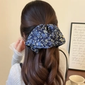 Französische Vintage-Haarklammer mit dunkelblauem Blumenmuster für Damenfrisuren - Blaues Blumenmuster