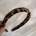 Pink leopard print fabric headband with a wide design and a handmade label on the inside - Regular Headband / Dark Coffee Leopard