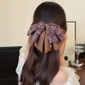 Pince à cheveux rétro marron avec double nœud paisley et pendentifs en cristal - Café Floral