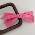 Pink ribbon bow hair tie in twill fabric for women with high ponytail styling - Spring Clips / Deep Pink