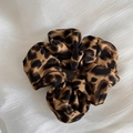 Classic brown leopard print hair scrunchie in premium glossy pleated fabric material - Scrunchie / One Size / Dark Coffee Leopard