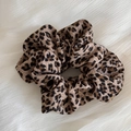 Classic leopard print scrunchie in beige and brown chiffon with elastic inner band - Scrunchie / One Size / Light Leopard