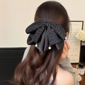 Elegante molletta per capelli a fiocco nero con fiori e perle bianche da donna - Molletta Coda di Cavallo Fiocco / Nero Floreale