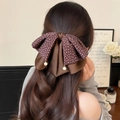Elegante fermaglio per capelli marrone con fiocco, fiori e ciondoli di perle - Molletta Coda di Cavallo Fiocco / Caffè Floreale