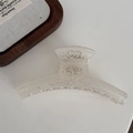 Elegant rectangular hair claw clip with a transparent cracked ice texture in creamy yellow - Bobby Pin / White
