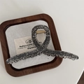 Minimalist square hair claw clip with grey marble texture and gold metal spring for women - Big Y-shape Claw / Black