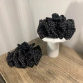 Elegant black and white patterned fabric hair claw clips on white geometric display stand - 11cm / Black Leopard