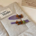Set di fermagli per capelli a forma di cucciolo viola con cuore su sfondo di tessuto trapuntato - Set di Gioielli Viola