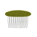 Pettine per capelli ovale in feltro di lana verde erba con 10 denti in metallo argentato - Verde-giallo