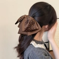 Elegante molletta per capelli con fiocco in raso marrone e stampa leopardata in stile francese - Molletta Coda di Cavallo Fiocco