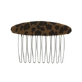 Minimalist 10-tooth metal hair comb with brown leopard print fabric for bun styling - Leopard Print