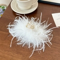 Pince à cheveux élégante en plumes blanches avec base en acrylique pour un look esthétique - 11cm / Blanc
