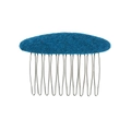 Detail of blue wool felt fabric texture and 10 silver metal teeth hair comb accessory - Blue