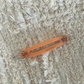 Detail van een oranjeroze hars haarklem met strass steentjes en een zilveren metalen basis - Lichtoranje