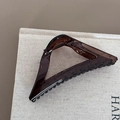 Dettaglio della molletta triangolare ambrata traslucida con finitura lucida su un libro - Stile Triangolo / Tè Trasparente