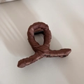 Detail of coffee brown satin wrapped hair claw clip with elegant fabric texture - Coffee Cross Shape