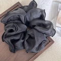 Λεπτομέρεια macro από το μαύρο scrunchie που δείχνει την πλισέ υφή του υφάσματος - Μαύρο
