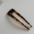 Detail of tortoise shell acetate U-shape hair pin with rhinestone and France Handmade engraving - Dark Tortoise Shell