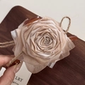 Pinza per capelli a rosa in chiffon champagne con molletta in resina marrone retrò - Grande Molletta per Fiori a Doppio Lato