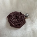 Maillard dried rose hair claw clip in deep purple fabric with a gray pearl accent - Flower Pearl Duckbill Clip / Brown