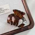 Close-up of amber tortoiseshell hair claw clip with golden Barrette La France text - Blue Coffee