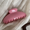 Detailed close-up showing the glossy pink surface and smooth finish of the large hair claw clip - Simple Fan-Shaped / Deep Pink