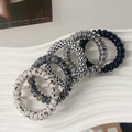 Set of 5 stylish spiral hair ties with checkered and heart patterns in high-quality resin - Black Series