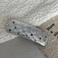 Macro shot of silver y2k hair clip featuring multi-color rhinestones and quilted texture - Silver Colorful Rhinestone Lattice Rectangular