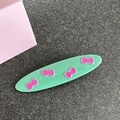 Mint green oval hair clip with pink bow pattern and cute minimalist matte finish - Oval / Green