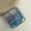 Morandi blue and green elastic hair ties set in a transparent round plastic jar - Blue Series
