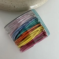 Colorful high elasticity hair ties in a transparent storage jar with blue label - Rainbow