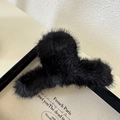 Elegante pinza per capelli in ecopelliccia nera grande per acconciature invernali - Nero