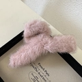 Pinza per capelli in pelliccia sintetica rosa chiaro, formato grande per acconciature donna - Rosa