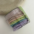 Morandi colored elastic hair ties in a clear plastic jar for girls hair styling - Pink Green Purple