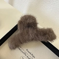 Furry oversized shark hair claw clip in dark coffee brown plush for autumn hairstyles - Dark Coffee