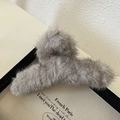 Elegante pinza per capelli in finta pelliccia grigio chiaro per lo styling autunnale - Grigio