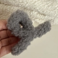 Minimalist grey plush hair claw clip with soft faux wool texture for autumn winter - Gray