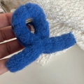 Winter plush hair claw clip in Klein blue faux fur finish with strong metal spring - Blue