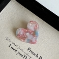 Pink and blue marble heart hair clip with France Handmade text on cream fabric - Pink Multicolor