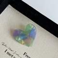 Sweet heart-shaped acrylic hair clip featuring colorful marble textures and gold lettering - Green Multicolor