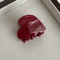 Detail of burgundy heart hair claw with France Handmade gold lettering on acetate - Heart Acetate Gold Label - Red