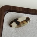 Handmade oval acetate hair clip with vintage brown marble pattern and engraved text - White Coffee