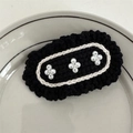 Close-up of black and white crochet hair clip with three groups of decorative pearls - Black Pearl Flower Style