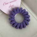 Knitted spiral hair tie in deep purple candy color with a soft woolen texture finish - Candy Color Telephone Cord-Purple