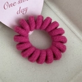 Fuchsia spiral telephone wire hair tie with woven fabric texture for high ponytail - Candy Color Telephone Cord-Fluorescent Pink