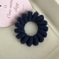 Navy blue spiral hair tie with soft knit texture and durable elastic telephone wire core - Candy Color Telephone Cord-Navy Blue