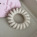 Spiral telephone cord hair tie with cream white knitted yarn texture detail - Candy Color Telephone Cord-Off White