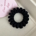 Elastic candy color spiral hair tie with black knit texture and decorative tag - Candy Color Telephone Cord-Black
