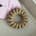 Light brown knit spiral hair tie with a textured cable knit fabric wrap - Candy Color Telephone Cord-Light Coffee