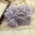 Detailed close-up of light purple plush hair claw clip with golden metal spring and feathers - Plush Hair Claw-Purple
